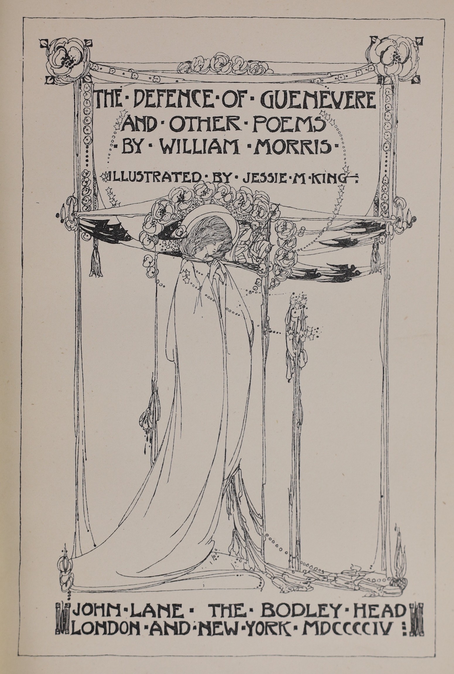 Morris, William - The Defence of Guenevere, 1st edition, illustrated with 24 plates by Jessie M. King, 8vo, original red cloth, spine faded, John Lane, The Bodley Head, London 1904